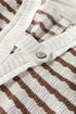 Textured Striped Button Tab V Neck Top