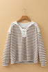 Textured Striped Button Tab V Neck Top