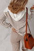 Textured Striped Button Tab V Neck Top