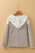 Textured Striped Button Tab V Neck Top