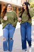 Textured Striped Drop Shoulder Relaxed Fit Pullover Sweater