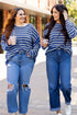 Textured Striped Drop Shoulder Relaxed Fit Pullover Sweater