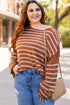 Textured Striped Drop Shoulder Relaxed Fit Pullover Sweater