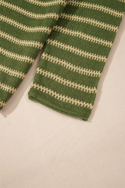 Textured Striped Drop Shoulder Relaxed Fit Pullover Sweater