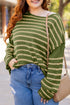 Textured Striped Drop Shoulder Relaxed Fit Pullover Sweater