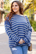 Textured Striped Drop Shoulder Relaxed Fit Pullover Sweater