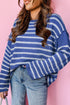 Textured Striped Drop Shoulder Relaxed Fit Pullover Sweater