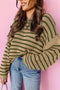 Textured Striped Drop Shoulder Relaxed Fit Pullover Sweater