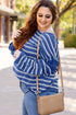 Textured Striped Drop Shoulder Relaxed Fit Pullover Sweater
