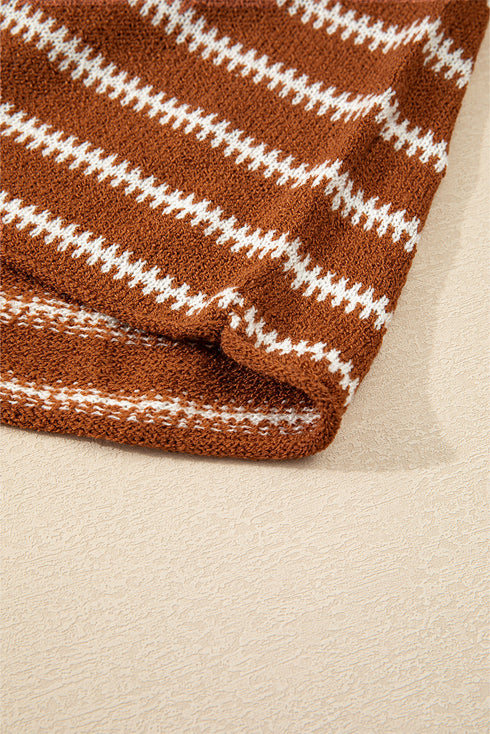 Textured Striped Drop Shoulder Relaxed Fit Pullover Sweater