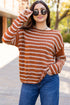 Textured Striped Drop Shoulder Relaxed Fit Pullover Sweater