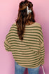 Textured Striped Drop Shoulder Relaxed Fit Pullover Sweater