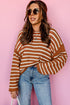Textured Striped Drop Shoulder Relaxed Fit Pullover Sweater