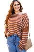 Textured Striped Drop Shoulder Relaxed Fit Pullover Sweater