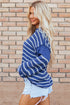 Textured Striped Drop Shoulder Relaxed Fit Pullover Sweater