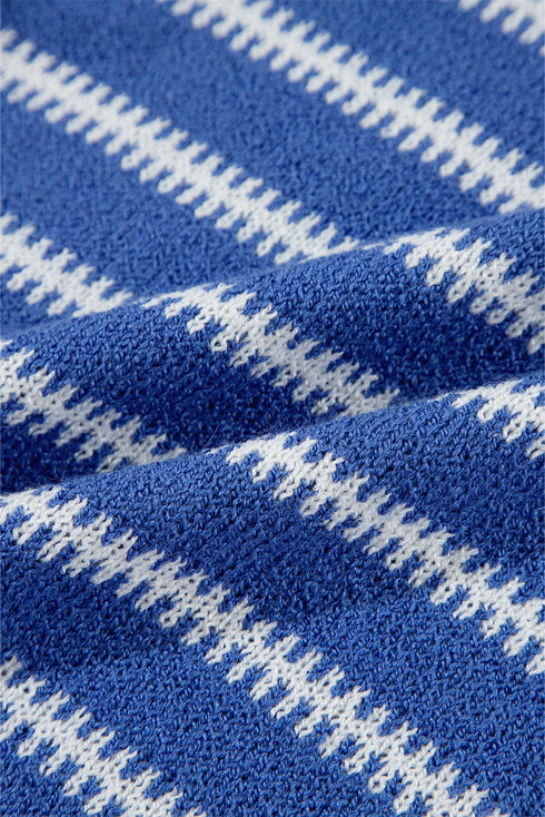 Textured Striped Drop Shoulder Relaxed Fit Pullover Sweater