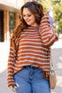 Textured Striped Drop Shoulder Relaxed Fit Pullover Sweater