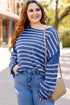 Textured Striped Drop Shoulder Relaxed Fit Pullover Sweater