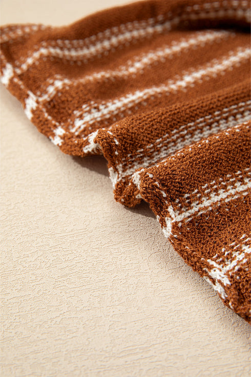 Textured Striped Drop Shoulder Relaxed Fit Pullover Sweater