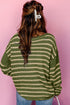 Textured Striped Drop Shoulder Relaxed Fit Pullover Sweater