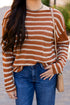 Textured Striped Drop Shoulder Relaxed Fit Pullover Sweater