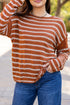 Textured Striped Drop Shoulder Relaxed Fit Pullover Sweater