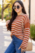 Textured Striped Drop Shoulder Relaxed Fit Pullover Sweater