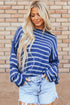 Textured Striped Drop Shoulder Relaxed Fit Pullover Sweater