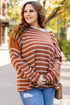 Textured Striped Drop Shoulder Relaxed Fit Pullover Sweater