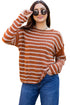 Textured Striped Drop Shoulder Relaxed Fit Pullover Sweater