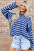 Textured Striped Drop Shoulder Relaxed Fit Pullover Sweater