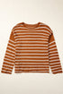 Textured Striped Drop Shoulder Relaxed Fit Pullover Sweater