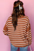 Textured Striped Drop Shoulder Relaxed Fit Pullover Sweater