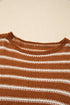 Textured Striped Drop Shoulder Relaxed Fit Pullover Sweater