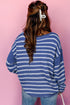 Textured Striped Drop Shoulder Relaxed Fit Pullover Sweater