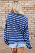 Textured Striped Drop Shoulder Relaxed Fit Pullover Sweater