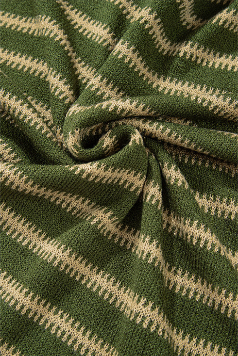 Textured Striped Drop Shoulder Relaxed Fit Pullover Sweater