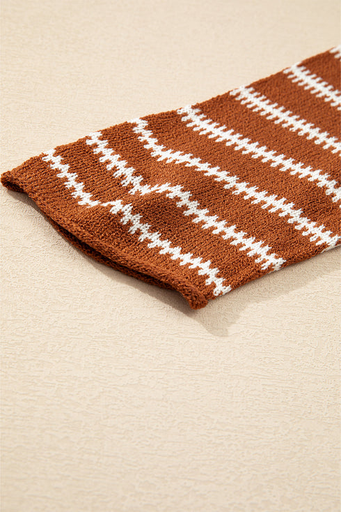 Textured Striped Drop Shoulder Relaxed Fit Pullover Sweater