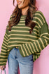 Textured Striped Drop Shoulder Relaxed Fit Pullover Sweater