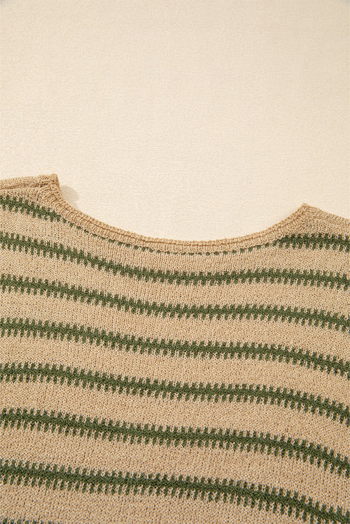Textured Striped Drop Shoulder Relaxed Fit Pullover Sweater