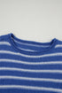 Textured Striped Drop Shoulder Relaxed Fit Pullover Sweater
