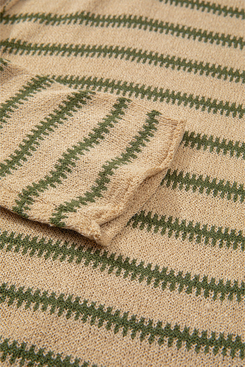 Textured Striped Drop Shoulder Relaxed Fit Pullover Sweater