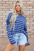 Textured Striped Drop Shoulder Relaxed Fit Pullover Sweater