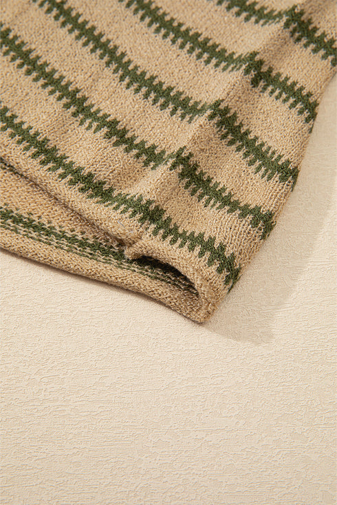 Textured Striped Drop Shoulder Relaxed Fit Pullover Sweater