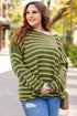 Textured Striped Drop Shoulder Relaxed Fit Pullover Sweater