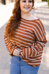 Textured Striped Drop Shoulder Relaxed Fit Pullover Sweater