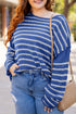 Textured Striped Drop Shoulder Relaxed Fit Pullover Sweater