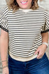 Textured Striped Eyelet Trim Ruffled Short Sleeve Top
