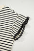 Textured Striped Eyelet Trim Ruffled Short Sleeve Top