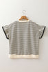 Textured Striped Eyelet Trim Ruffled Short Sleeve Top